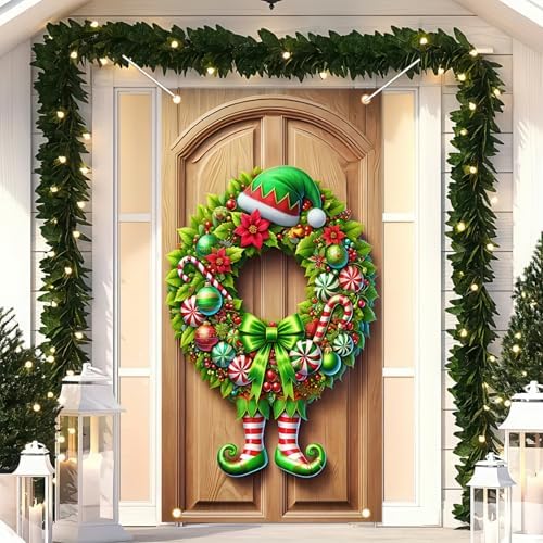 BlissYard Holiday Door Cover Elf 35x71 Inch Polyester by BlissYard