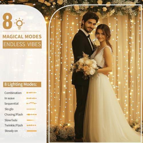 Champagne Tulle Backdrop Curtain with Lights for Decor, 10x8FT - Image 4