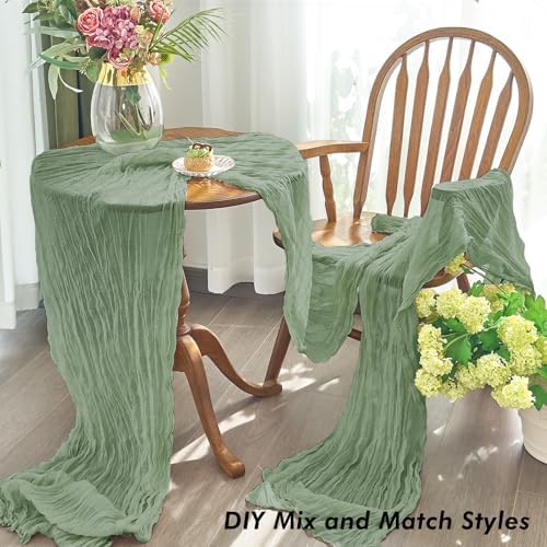 10 Pack Sage Green Cheesecloth Table Runner for Birthday Party Home Decor - Image 3