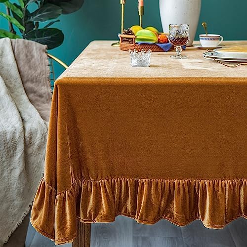 GLORY SEASON Velvet Tablecloth Luxurious Solid Rectangle Table Cloth,Oblong Retro Farmhouse Ruffle Tablecloths Washable Table Cover for Party Wedding Baby Shower Kitchen Dinning Tabletop Decoration - Image 5