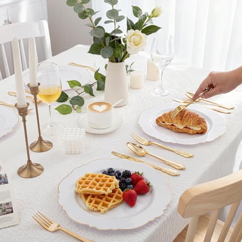 WDF 300 Pieces Gold Plastic Silverware Disposable - Heavy Duty Plastic Cutlery - Gold Silverware Sets Includes 100 Forks, 100 Spoons, 100 Knives for Baby Shower/Wedding/Birthday/Thanksgiving Party - Image 5