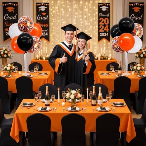 TONIFUL 4 Set Black Orange White Balloon Stand Centerpieces with Tablecloth - Image 5