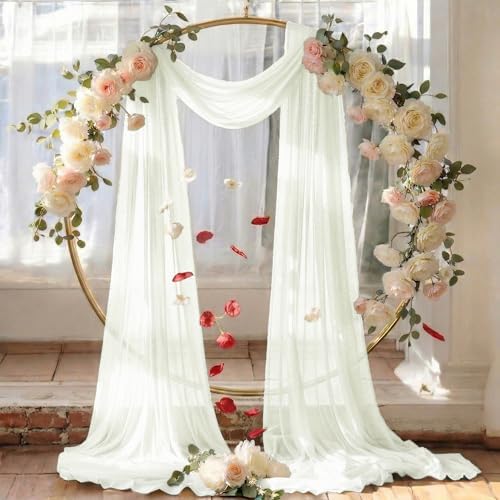Pack of 2 Wedding Arch Drape Panel Fabric 30" x 40ft - Ivory - Image 6