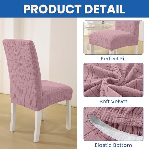 Super Stretch Chair Covers for Dining Chairs Set of 4, Pink - Image 5