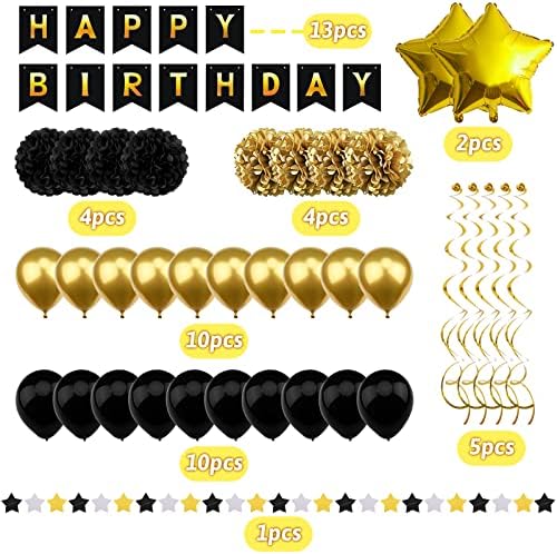 Birthday Decorations for Men, Black and Gold Party Decorations Happy Birthday Banner for Boys Men 40th 50th 60th 70th 80th 90th Party Supplies - Image 2
