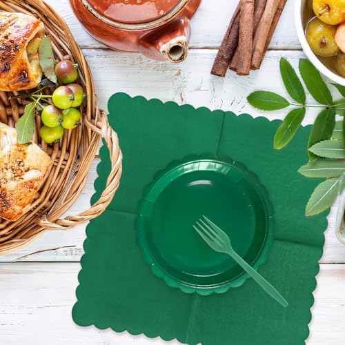 Dark Green Paper Plates and Napkins Fork Party Supplies - Image 4