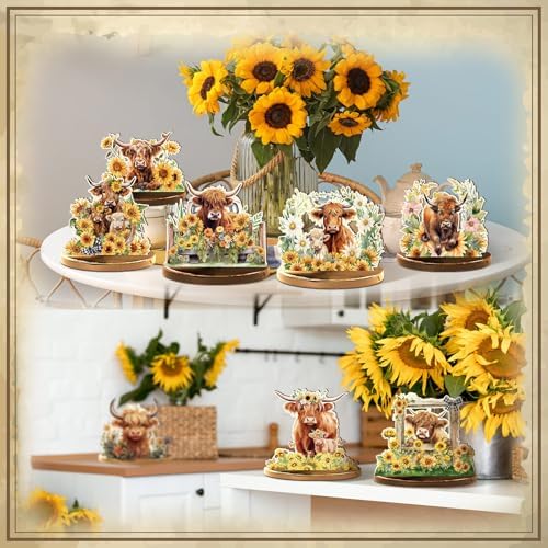 Wesiti 12 Pcs Highland Cow Table Decoration Wooden Highland Cow Centerpiece - Image 5