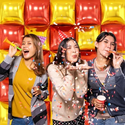 25PCS Red Black Gold Square Foil Balloons Wall Backdrop - Image 5