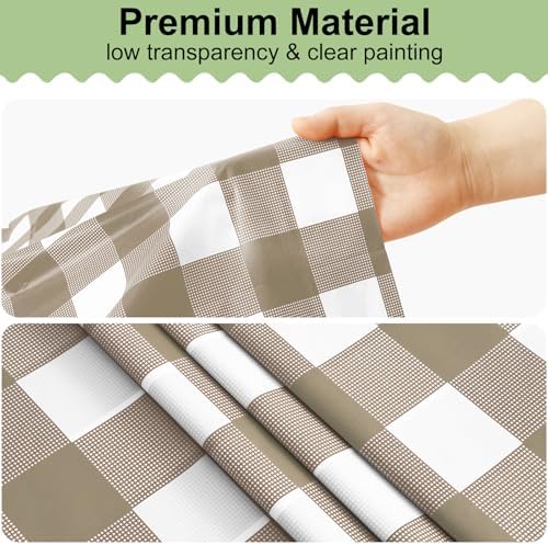 misaya 12 Packs Khaki White Buffalo Gingham Plastic Disposable Table Cloth - Image 6