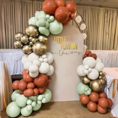 Fall Balloons Set, 12 Inch Thanksgiving Balloons, Retro Burnt Terracotta Rust Orange Dusty Sage Mint Green White Metallic Gold Latex Balloon for Thanksgiving Autumn Harvest Fall Birthday Decorations - Image 4