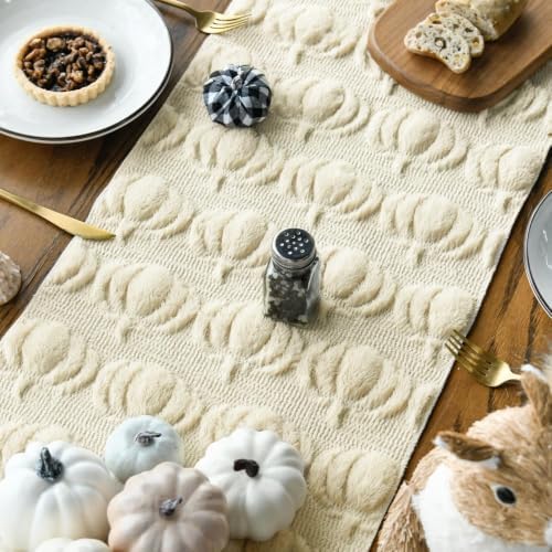 Artoid Mode Beige Soft Faux Fur Pumpkins Fall Table Runner 13x60 Inch - Image 4