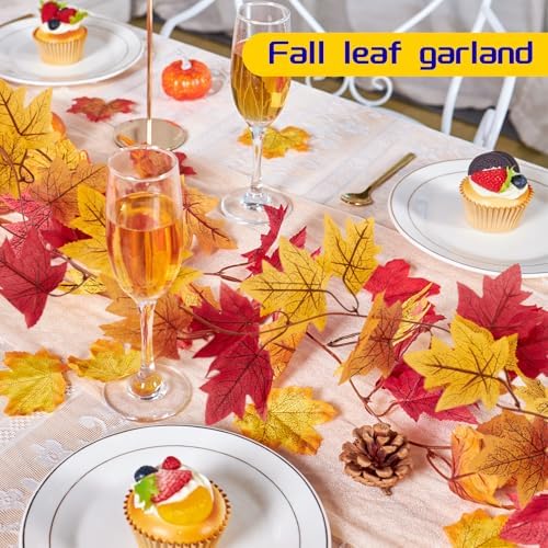Fall Party Decorations, Orange Hanging Paper Fans, 100 Pcs Artificial Maple Leaves, Fall Leaves Garland, Fall Hanging Decorations, Pumpkin Orange Colors for Thanksgiving, Harvest Home Decor - Image 3