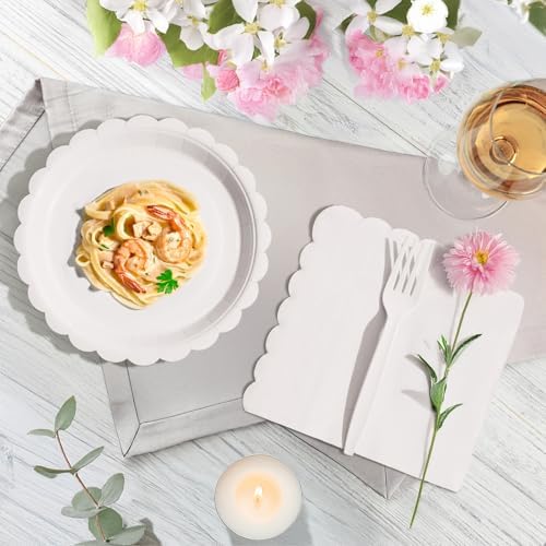 105PCS White Paper Plates & Napkins Set,7inch Scallope,with Forks - Image 5