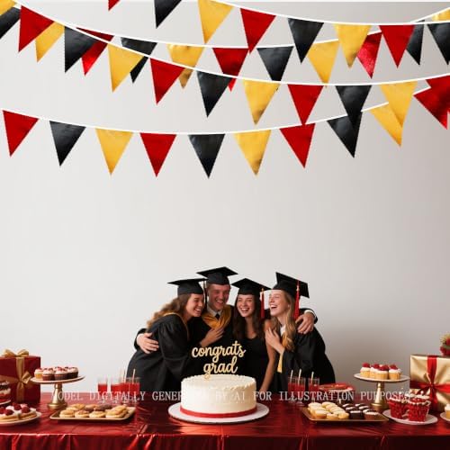 Red Black Gold Party Decorations Metallic Fabric Triangle Pennant Banner Flag Bunting Garland for Graduation Birthday Anniversary Pirate Poker Casino Las Vegas Christmas Holiday Party Supplies - Image 4