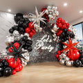 Red and Black Balloon Arch Kit with Red Black and Metallic Silver Balloons by Anjerlfu