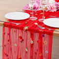 BINBE 3pcs Daisy Spring Table Runner Embroidery Gauze 10FT Florals Seasonal Tulle Holiday Birthday Kitchen Dining Table Decor for Home Party Red by BINBE