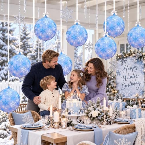 Snowflake Round Foil Balloons, 9 PCS 22Inch Winter Wonderland 4D Balloons - Image 7