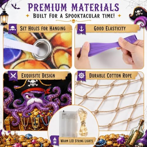 Halloween Pirate Octopus Trunk or Treat Car Decor Kit with Light Strings - Image 3
