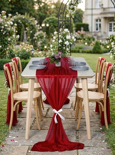 Pack of 15 Chiffon Table Runners 29 x 120 Inch, 10FT Long - Apple Red - Image 4
