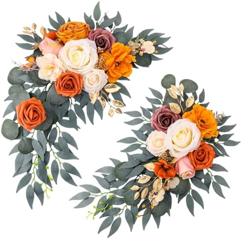 Wedding Arch Flowers Fall 2 Pcs, Fabric Floral Swag for Ceremony by Ovveroche