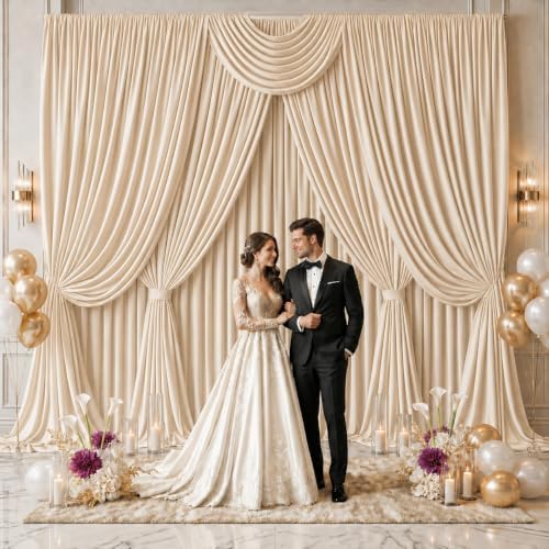 50x10 FT Champagne Backdrop Curtains for Weddings, Parties and Photo Booths - Image 2