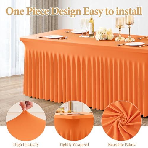 Shillance 2 Packs Orange Spandex Tableclothes for 6 Foot Rectangle Table, Spandex Table Covers 6FT Stretch Table Skirts Rectangle Wrinkle Free Fitted Tablecover for Event, Wedding, Banquet & Parties - Image 2