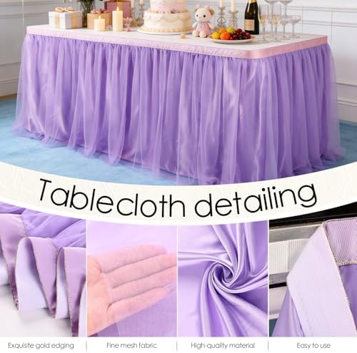 THARAHT Tulle Table Skirt 14FT 420CM Long for Rectangle Tables Round Tables Ruffle Desk Skirt for Princess Girls Birthday Party Cake Dessert Decorations Table Skirt - Image 3