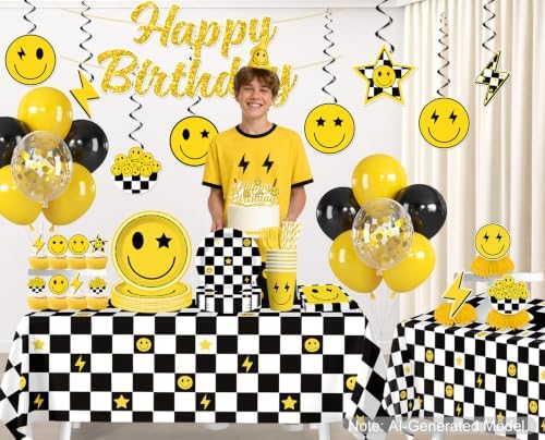 197Pcs Smiley Face Birthday Decorations Tableware Set, 20 Serves - Image 3