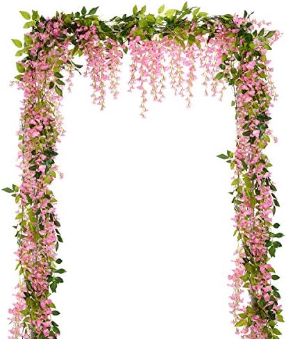 Lvydec Wisteria Artificial Flowers Garland, 4 Pcs Total 28.8ft Artificial Wisteria Vine Silk Hanging Flower for Home Garden Outdoor Ceremony Wedding Arch Floral Decor (Pink) by Lvydec