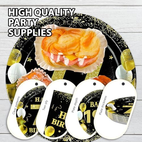 96Pcs Black Gold 77th Birthday Decorations for Men, Serves 24 - Image 6