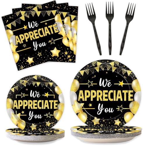 96Pcs We Appreciate You Party Plates Napkins Black Gold Birthday Decoration by CHUNNIN