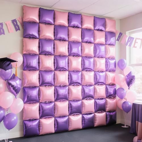 NISOCY 25PCS Pearl Pink Light Purple Square Foil Balloons Wall Backdrop - Image 5