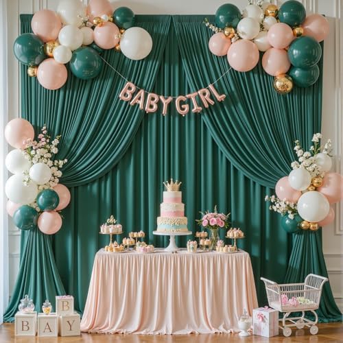 20x10ft Hunter Green Backdrop Curtain Panels for Parties - Wrinkle Free Polyester Photo Curtain Backdrop Wedding Back Drop Fabric Drapes for Party Decorations Background for Photography - Image 5