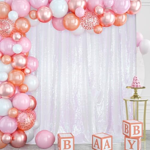 Juya Delight White Iridescent Sequin Backdrop, 6ftx6ft Glitter Photo Backdrop Curtain for Birthday Party Wedding Festival Ceremony - Image 6