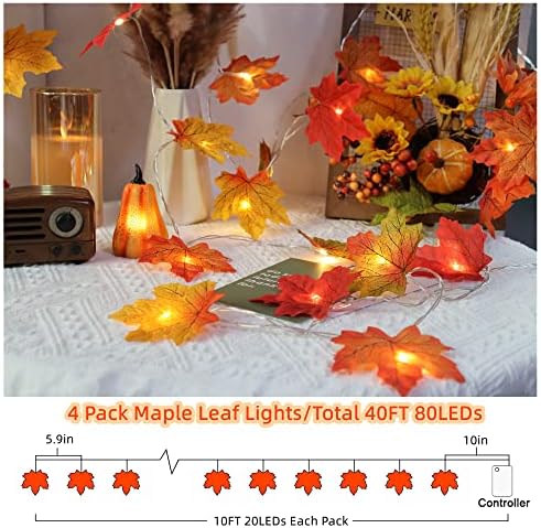 Runleo 4 Pack Fall Decorations Maple Leaf Lights Garland Total 40 ft 80 LED - Image 3