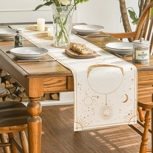 Artoid Mode Beige Astrology Moon Magic Art Table Runner, Seasonal Mystical Gothic Kitchen Dining Table Decoration for Home Party Decor 13x72 Inch - Image 3