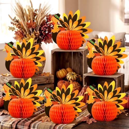 Fourluoo 12 Pcs Fall Thanksgiving Table Decor Turkey Honeycomb Centerpiece by Fourluoo