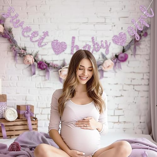 BEISHIDA Pre-Strung Glitter Light Purple Girl Baby Banner Baby Shower Decor - Image 5