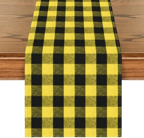 Artoid Mode Yellow and Black Buffalo Check Summer Table Runner 13x72 Inch by ArtoidMode