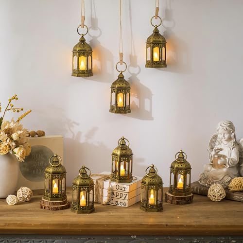 Mini Lantern with Flickering LED Candles Set of 20, Hewory Gold Vintage Decorative Hanging Candle Lanterns for Halloween, Christmas, Wedding Decorations, Party, Table Centerpiece, Battery Included - Image 6