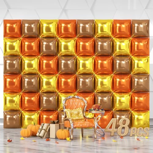 NISOCY 48PCS Orange Brown Metallic Gold Square Foil Balloons Wall Backdrop by NISOCY