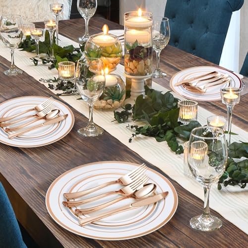 BESTVIP 600 Pcs Rose Gold Plastic Dinnerware Set for 100 Guests - Image 6