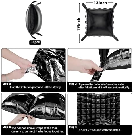 50pcs Black Square Foil Balloons Wall Backdrop with 80pcs Black Balloon Garland Arch Kit, Double Sided Balloon Tunnel for Anniversary New Year Birthday Graduation Baby Shower Party Decorations - Image 2
