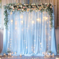 10ft x 10ft Blue Backdrop Curtain with Lights String for Parties, Sheer Tulle Wedding Photo Backdrops Drapes for Baby Shower Birthday Party Decorations Background for Photography by Shillance