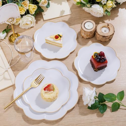 ejonirinjonir 180pcs Elegant White Plastic Plates with Gold Rim for Wedding - Image 5