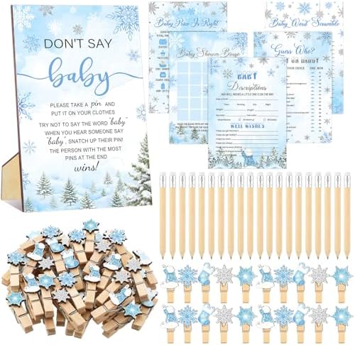 Patelai 321 Pcs Baby Shower Games Supplies, Blue Snowflake by Patelai