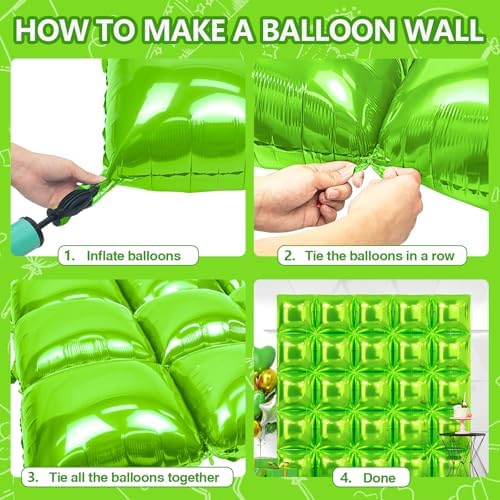 NISOCY 25PCS Metallic Neon Light Green Square Foil Balloons Wall Backdrop - Image 4