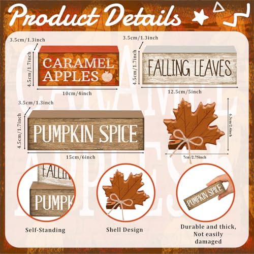 Moucuny 4 Pcs Fall Decor Wooden Maple Leaf Decoration Thanksgiving Decor - Image 3