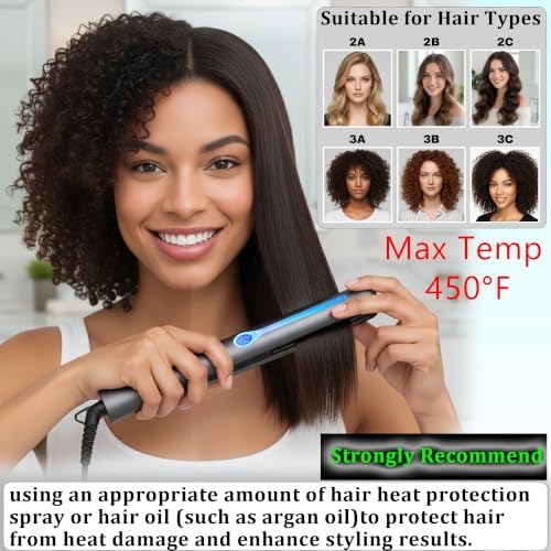 NITION Ceramic Tourmaline Hair Straighteners LCD Flat Iron MCH 10s Fast Heating Up. 1" Smooth 3D Floating Plate Healthy Straightening Tools. Heat-Proof Glove. Dual Voltage Travel. Black - Image 4