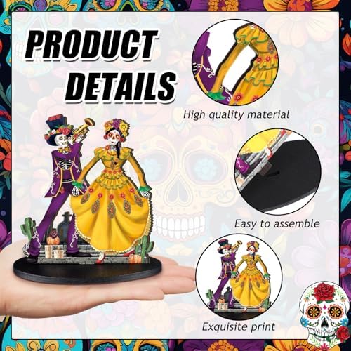 Wesiti 12 Pcs Dia De Los Muertos Table Decorations Wooden Sugar Skull Decor - Image 4